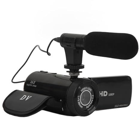 Videocámara con Zoom Digital 16X con Micrófono, Cámara de Vlogging Portátil HD 1080P 16MP, Pantalla Táctil IPS de 2,4 Pulgadas y Lente Gran Angular, para Viajes, Transmisión en