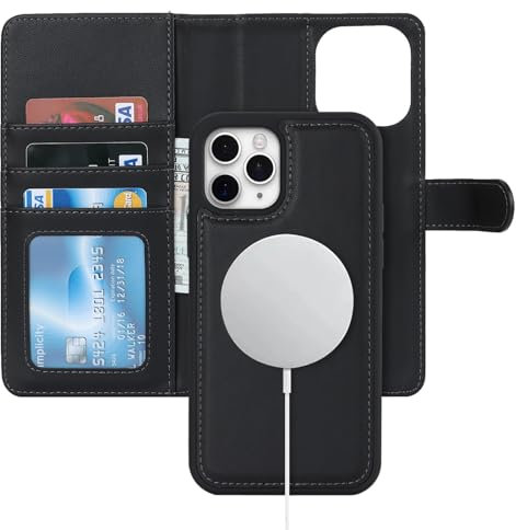 Zouzt for iPhone 12/12 Pro 6.1 Inch Detachable Wallet Case with Card Holder for MagSafe, Premium PU Leather 2 in 1 Flip Folio Book Magnetic Stand Protective Phone Cover - Black