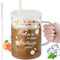 NiHome 975ml/33oz Large Clear Glass Cup with Handle, Silicone Lid & Straw, Wide Mouth Coffee Mug for Hot and Cold Drinks, Glass Tumbler Set with Decorative Daisy Pattern for Coffee/Beer/Milk/Tea