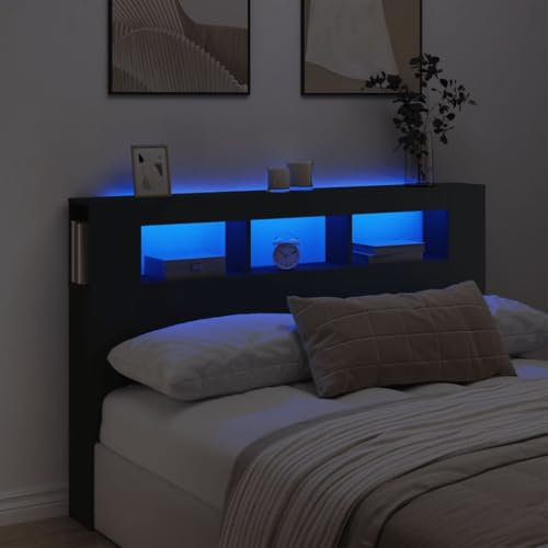 vidaXL Tête de Lit à LED, Tête de Cadre de Lit, Accessoire de Lit Double, Meuble de Chambre à Coucher Maison Intérieur, Noir 160x18,5x103,5 cm Bois d'Ingénierie