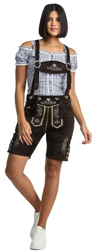 Steigenhöfer Lederhose Damen Tracht Shorts - 100% Rindsleder - Annika - Traditionelle Kurze Hose für Frauen - Inklusive verstellbaren Trägern - Gürtelschlaufe - Dirndl Alternative