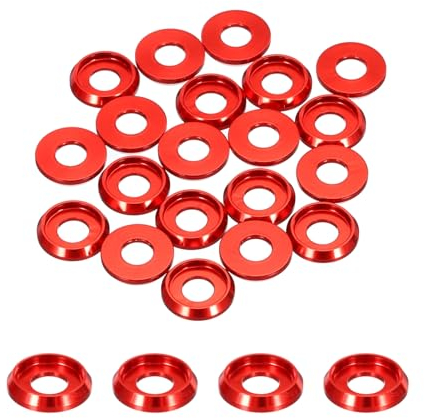 sourcing map M5 Cone Cup Countersunk Washers,Hole Dia 5mm/0.2,Aluminum Gaskets Cup Head Washer Gasket for Screw RC/FPV/PC/Drone/Mechanical Accessories Model Parts,Pack of 20(Red)
