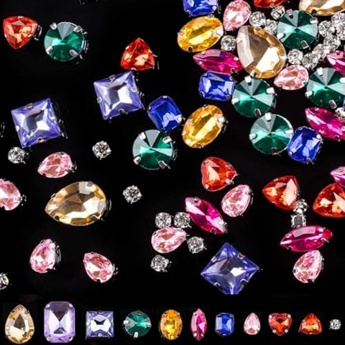 210 Glitzersteine Basteln Farbige Strasssteine Zum Aufnähen Verschiedene Formen Strasssteine Zum Basteln Textile Strasssteine Geeignet für DIY-Dekoration von Kleidung Taschen Schuhen Edelsteine
