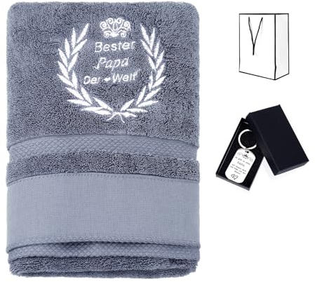 Dadabig Papa Geschenk Geburtstag Weltbester Papa Handtuch und Schlüsselanhänger Geschenke für Papa Personalisiert 50 x 100cm Towel Bestickte Handtücher für Geburtstag