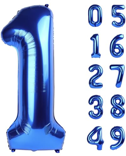 Jumbo Navy Blue Number 1 Balloon 40 Inch, Mylar Foil Number One Balloons for Boy Girl 1st 1 11 21 31 41 51 81 Birthday Party, Giant Balloons Anniversary Graduations Photo Shoot Decorations