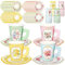 JarThenaAMCS Teeparty-Dekorationen, 60 x 266 ml, rosa, gelb, blau, grün, Blumenmuster, Papp-Teetassen mit Griff und 60 Teller à 14 cm, für Frühlingstee, Party-Geschirr, für 60 Stück