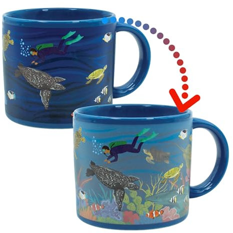 The Unemployed Philosophers Guild Wärmewandelnde Tasse mit Farbwechsel, Meeresschildkröten am Korallenriff, Kaffee enthüllt das Leben des Ozeans, kommt in einer lustigen Box, 400 ml
