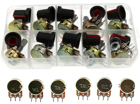 KSOPUERT 10 Sätze 15 mm WH148 Rändelwelle 3 Anschlüsse Linearkegel Drehpotentiometer Sortimentskit B1K 2K 5K 10K 20K 50K 100K 250K 500K 1M Ohm
