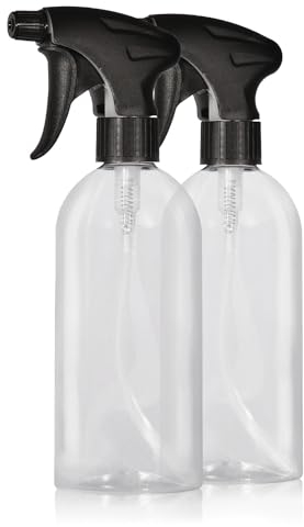 Oputec 2 x 500ml Sprühflaschen aus Kunststoff Transparent, zum Befüllen, mit ergonomischem Sprühkopf + Etiketten – Leere Wassersprühflaschen für Pflanzen, Blumen, Reinigungsmittel, Haarpflege und mehr