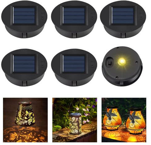 BFXMV Solar Lights Replacement Top, 6PCS Replacement Solar Panels for Garden Lights, LED Solar Panel Lantern Lid Lights Bulb Replacement Part 8cm for Outdoor Hanging Lanterns