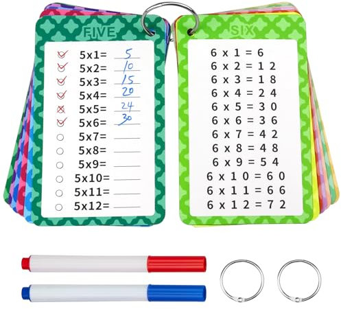 Suofuolef 1x1 Lernkarten, Einmaleins Tabelle mit 13 x Übungsblättern, Rechenhilfe Trocken Abwischbar Ohne zu Schmieren und Ohne Farbrückstände