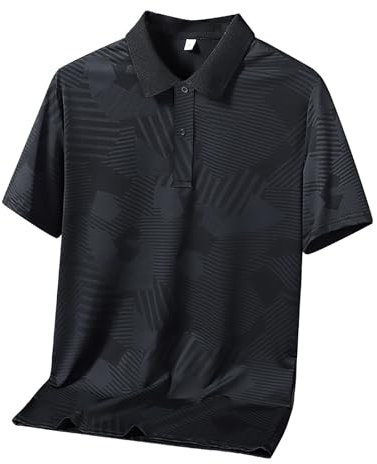 Polo Shirt Men's Golf Short Sleeve T-Shirt Men UV Protection Shirt Tennis Short Sleeve with Chest Pocket Quick Drying Breathable Sports Outdoor Men's Polo Shirt Made of Ice Silk, Black (black 1), XXL