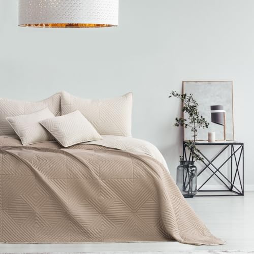 texpot Bettüberwürf 220 x 240 cm beige-Cappucino Tagesdecke zweiseitig Ultrasonic Steppung