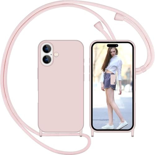 Nupcknn Funda Silicona con Cuerda para iPhone 16, Carcasa Suave Silicona Case con Correa Colgante Ajustable Collar Correa de Cuello Cadena Cordón