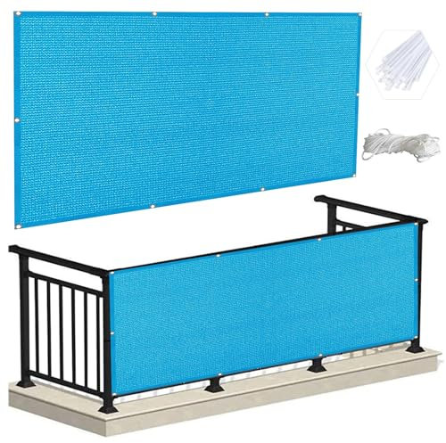 Cubierta de balcón de 1,4 x 2,2 m, protección contra el viento y los rayos UV, color azul, para patio, terraza, barandilla, piscinas, rectangular, con bridas para cables, ideal para proteger y mejorar