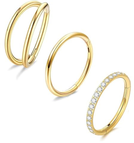 Aucuu Nasenpiercing Set - 3 Stück Nasenring Hoop 316L Chirurgenstahl, 0,8/1,2 mm Piercing Helix, Septum Clicker, Tragus Conch Daith für Nase, Ohr, Helix oder Tragus