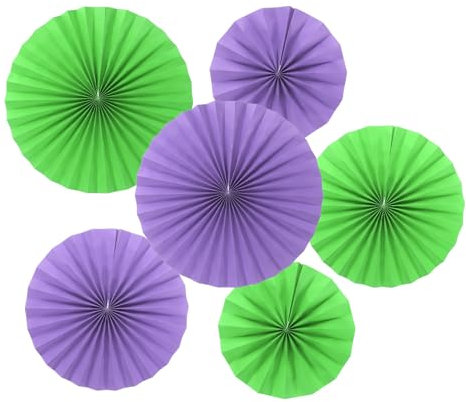 PATIKIL 8/12/16 Paper Fans Hanging Decoration, 6 in 1 Set Round Honeycomb Fans with Pearl for Birthday Wedding Graduation Events Party, Green/Purple