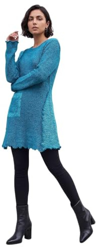 Roman Originals Textured Pocket Detail Longline Jumper for Women UK - Ladies Everyday Autumn Winter Round Neckline Comfy Soft Evening Vacation Work Party Night Out - Teal - Size 16