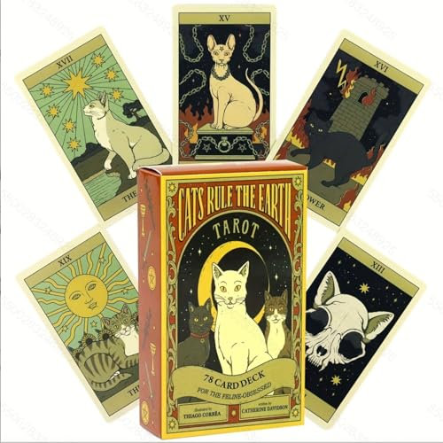 Tarot Vintage Sticker Aesthetic Sticker Set（Vinyl）Sticker Vintage丨Cats Rule the Earth Tarot,Vintage stickers set für Scrapbooking Zubehör,Bullet Journaling,Gitarre, Basteln, usw