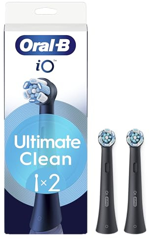 Oral-B iO Ultimate Clean Serie Schwarz, runde Bürsten, authentische CrissCross-Borsten, Entfernung von Zahnbelag, 2 Stück