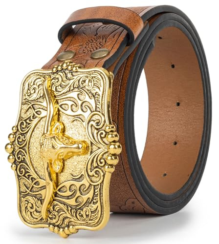 Mawjom Western-Cowboy-Gürtel aus PU-Leder – Herren-Taillengurt Stier-Dekoration, Blumengravur für Jeans, 63,5 cm bis 96,5 cm Taille