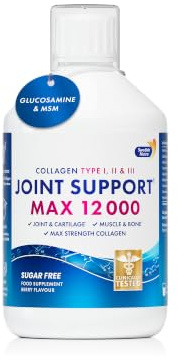 Swedish Nutra Joint Support MAX 12,000 mg Liquid Collagen, 500 ml, 20 Day | Type 1, 2 & 3 collagen with glucosamine, chondroitin, MSM, turmeric & vitamin D to support joints, bones & mobility