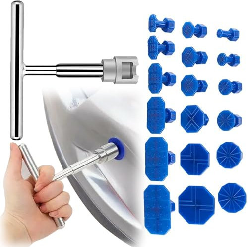 Zephyra Kit Rimozione Ammaccature Auto con T-Bar e 18 Ventose – Attrezzo Levabolli per Carrozzeria, Danni da Grandine – Riparazione Senza Verniciatura per Auto, Moto, Elettrodomestici