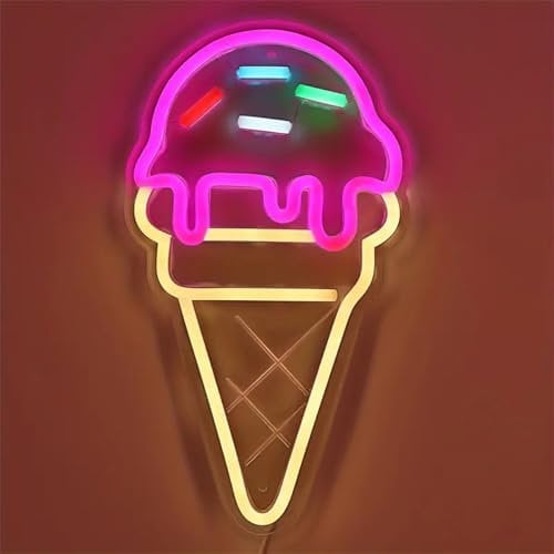 Ice Cream Neon Sign for Wall Decor Ice Cream Shaped LED Neon Light Colorful USB Powered Light up Sign for Restaurant, Dessert Shops, Candy Stores, Cafe Drink Bar, Sweet Bar Window