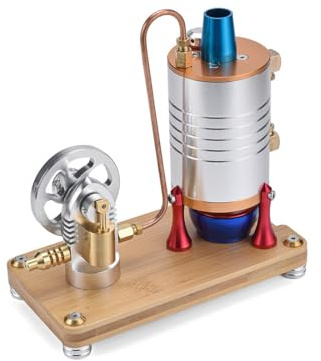 TechSpieler Dampfmaschinen Modell, Retro Ganzmetall Vertikal Motor mit Sockel aus Aluminiumlegierung, Heizkessel und Alkohollampe, Modellbausätze Geschenk für Erwachsene