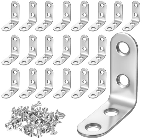 20 Stück Edelstahl Winkelverbinder 40x40 mm, Holzverbinder Metallwinkel 90 Grad, Möbelwinkel Kleine L Klammern für Arbeitsplattenverbinder Möbel Regale Tische Stühle Stuhlwinkel, mit Schrauben（Silber）
