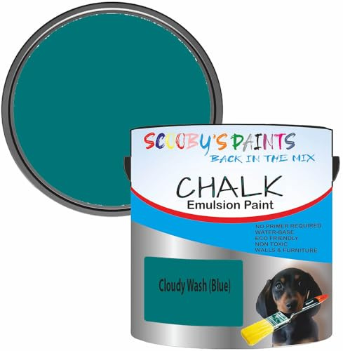 Scooby's Paints Chalk Emulsion Paint, Water-Based, No Primer Required, 250ml, For Walls and Furniture (Cloudy Wash (Blue))