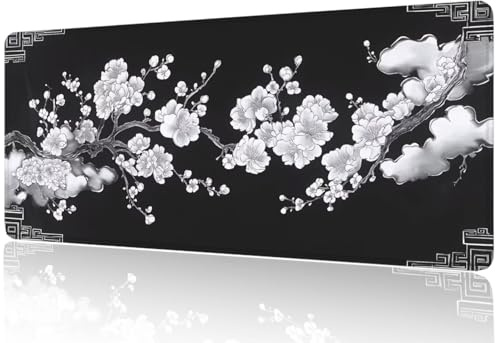 Pro Gamer Mauspad 600x300, XXL Gaming Mousepad Blumen, Mauspad Groß Schwarz und Weiß mit Hochpräziser Gewebeoberfläche, Hervorragende Geschwindigkeit und Kontrolle, Ideal für Esports und Büro M1-654