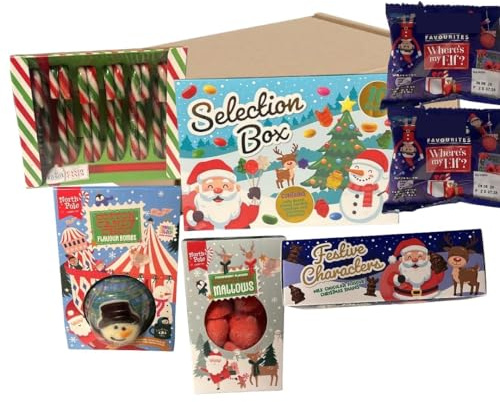Kids Christmas Eve Gift Hamper Box – Chocolate & Sweets Selection with Candy Canes, Sweets, Hot Chocolate Bomb. reindeer Mallows. Chocolates- Mega Xmas Gifts hamper for Boys Girls