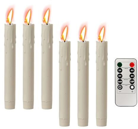 Vela electrónica LED – 6 velas sin llama con mando a distancia | Velas a pilas de varilla larga para decoración de bodas, cumpleaños, San Valentín, material PP 19,5 x 2 cm