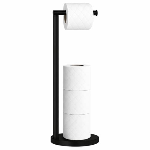 Freestanding Toilet Roll Holder Stand for Bathroom, Stainless Steel Toilet Paper Storage Dispenser with Brushed Finish, Modern and Practical Spare Roll Organizer (Black)