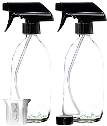 Nomara Organics 300ml Clear Glass Spray Bottles, 2-Pack – Refillable Fine Mist Trigger Sprayers for Hair Care, Essential Oils, Aromatherapy, Eco-Friendly Kitchen Cleaning, DIY Beauty Blends, BPA-Free.