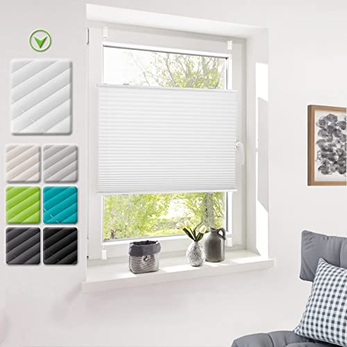 Deswell Plissee ohne Bohren Plisseerollo klemmfix Weiß B95 x H120 cm Plisseerollo Stoff Sonnenschutz Leicht zu Montieren & Verspannt kinderleichte Montage 4Locks für Fenster & Tür