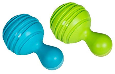 Voggenreiter Tropical Maracas 2er-Set, Musik für Kleine (Babyrassel in bunten Farben ab 6 Monate, Musik Spielzeug im einzigartigen asymmetrischen Design), Grün/ Blau