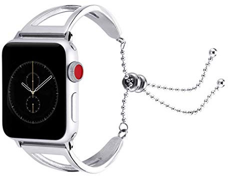 Compatible with iWatch Strap 40mm Silver, Ladies Girls Unique Jewelry Style Classic Cuff Stainless Steel Wristband Bangle Chain Replacement Strap Compatible with Apple Watch 38mm 40mm Series 5 4 3 2 1