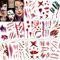 Konsait 118pcs Tatouages Cicatrices Halloween Tatouage Zombie, Plaie Vampire Faux Sang Blessure Tatouage Temporaire Autocollants pour Décoration Halloween Maquillage Cosplay