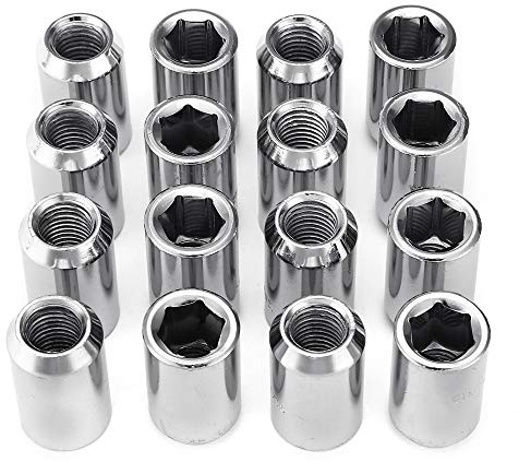 KingLan 16Pcs Black Silver Steel Wheel Tuner Nut M12X1.5 60D Tapered- Silver