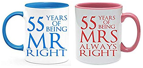 Getagift Emerald Anniversary 55 Years of Being Mr Right & Mrs Always Right Set of 2 Wedding Anniversary, Valentines Day, Coloured Couple Mug Set. (55 Years)