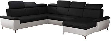 Mirjan24 Ecksofa Magic D mit Bettkasten und Schlaffunktion Eckcouch Polsterecke mit Einstellbare Kopfstützen U-Form Couch Sofa Wohnlandschaft Polstergarnitur (Soft 017 + Malmo New 96, Seite: Rechts)