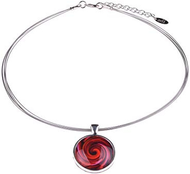 Adi Modeschmuck Halsreif 'Sienna', versilbertes Messing, farbige Ornamente | Glas Cabochon, Leichter Anhänger, Handgefertigt in Berlin
