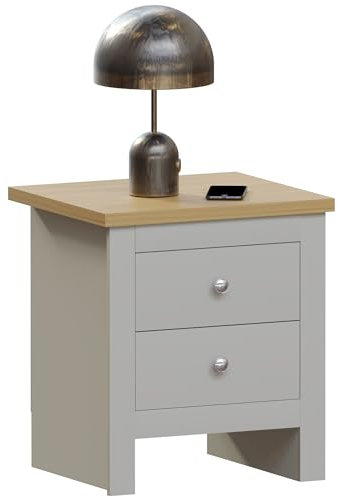 Vida Designs Arlington 2 Drawer Bedside Cabinet Chest of Drawers Table Storage Bedroom (Grey)