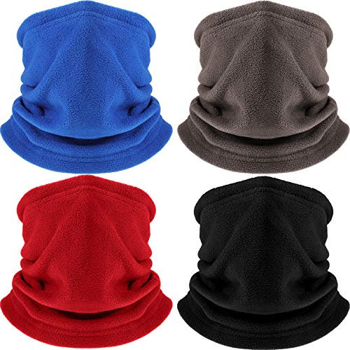 Hicarer 4 Pieces Winter Fleece Neck Warmer Snoods for Men Women Gaiter Thick Thermal Windproof Ski Neck Scarf Balaclava(Black, Blue, Red, Coffee)