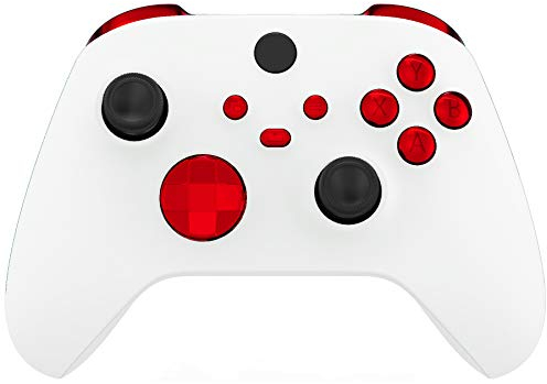 eXtremeRate Boutons de Remplacement pour Xbox Series X/S Manette, LB RB LT RT Triggers Bumpers D-Pad ABXY Start Back Sync Share Boutons pour Xbox Series S/X Manette Rouge Chromé