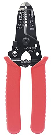 VCELINK Pelacables Electricista Profesional, Alicate Pelacables para Pelar Alambre de Cobre Duro, Trenzado e Varios Núcleos de 0.6-2.6 MM, 165 MM de Largo, Rojo