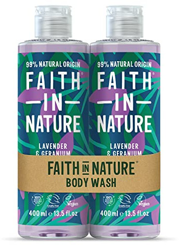 Faith In Nature Natural Lavender and Geranium Body Wash Set, Nourishing, Vegan and Cruelty Free, No SLS or Parabens, 2 x 400ml