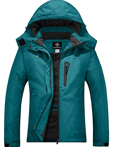 GEMYSE Damen Skijacke Wasserdicht Winddicht Fleece Winterjacke mit Kapuze Schneejacke für Aktivitäten im Freien(Acid Blau 08,L)